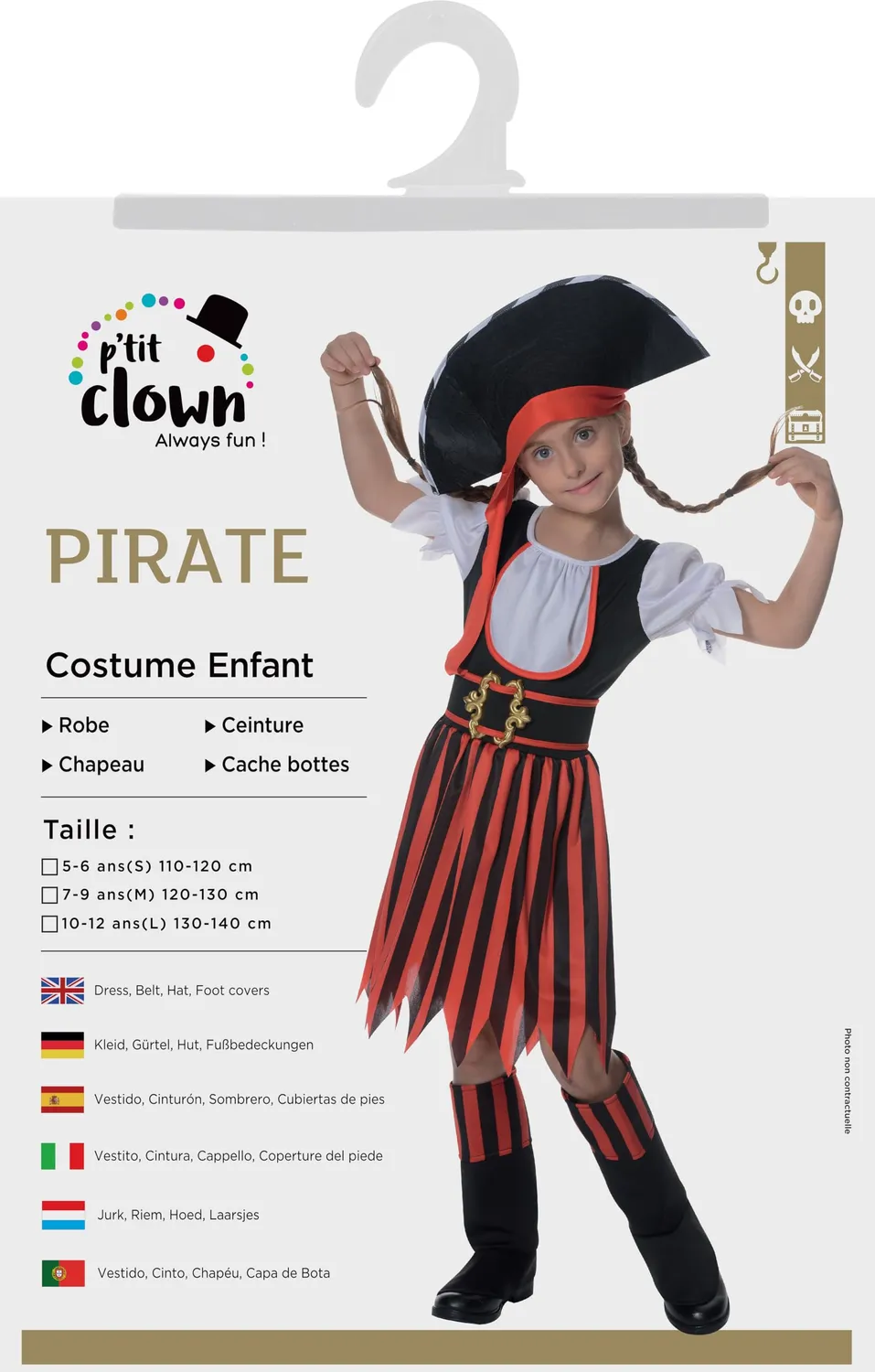 P'tit Clown costume pirata bambina 10-12 anni rosso nero
