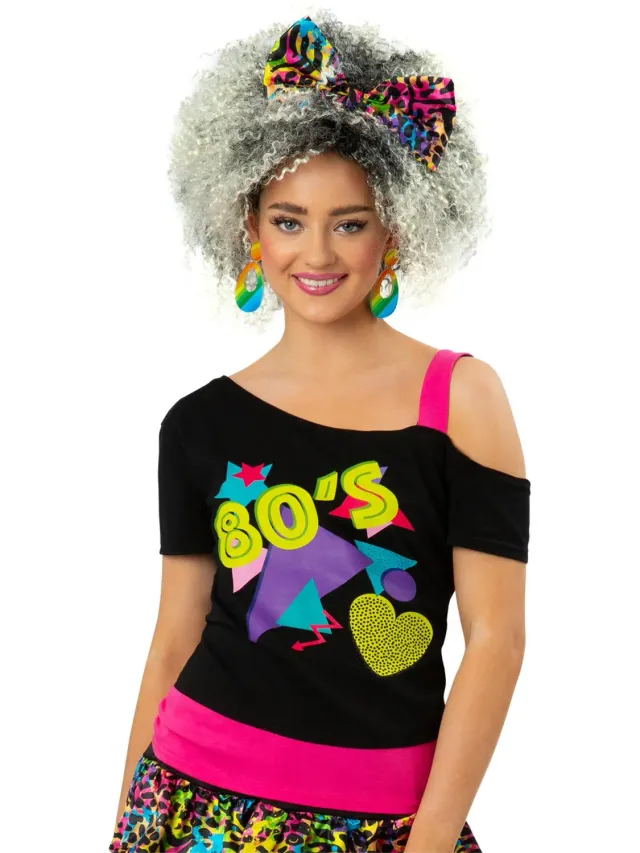 Smiffys Anni 80 Maglietta Donna Monospalla Nera L