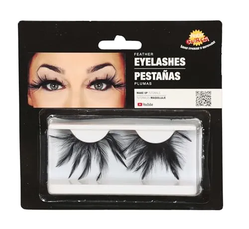 Guirca Halloween Black Feather ciglia finte nere con piuma