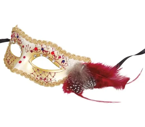 Guirca Maschera Bianca Piuma Rosa maschera veneziana