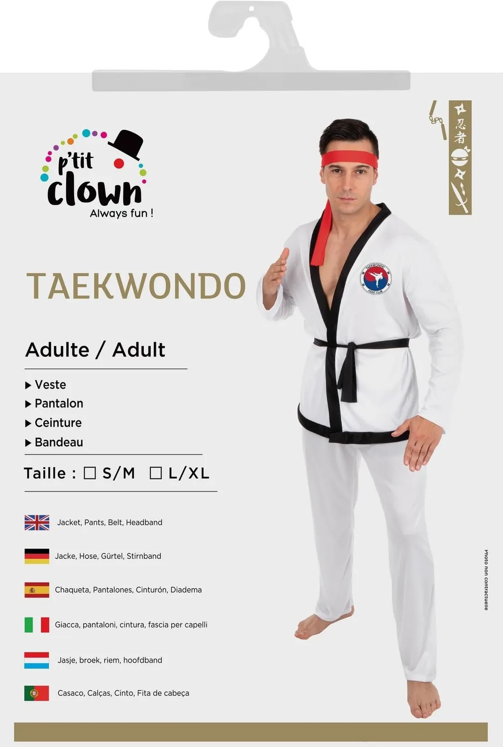 P'tit Clown Costume Taekwondo Adulto Bianco L-XL Poliestere