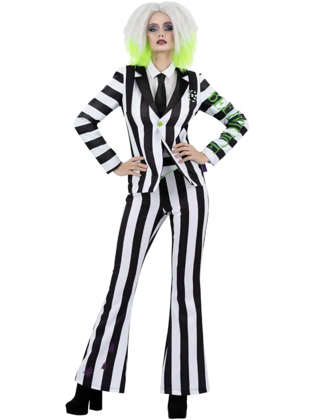 Smiffys Beetlejuice Costume Donna Giacca Pantaloni a Righe