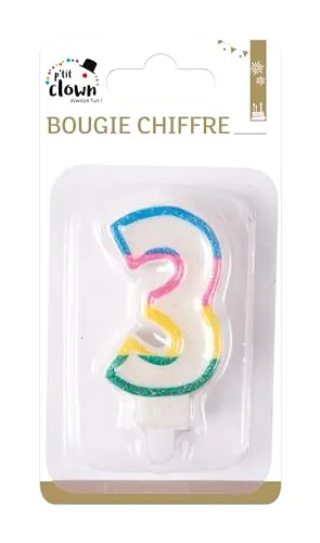 P'tit Clown candela numero arcobaleno glitter compleanno
