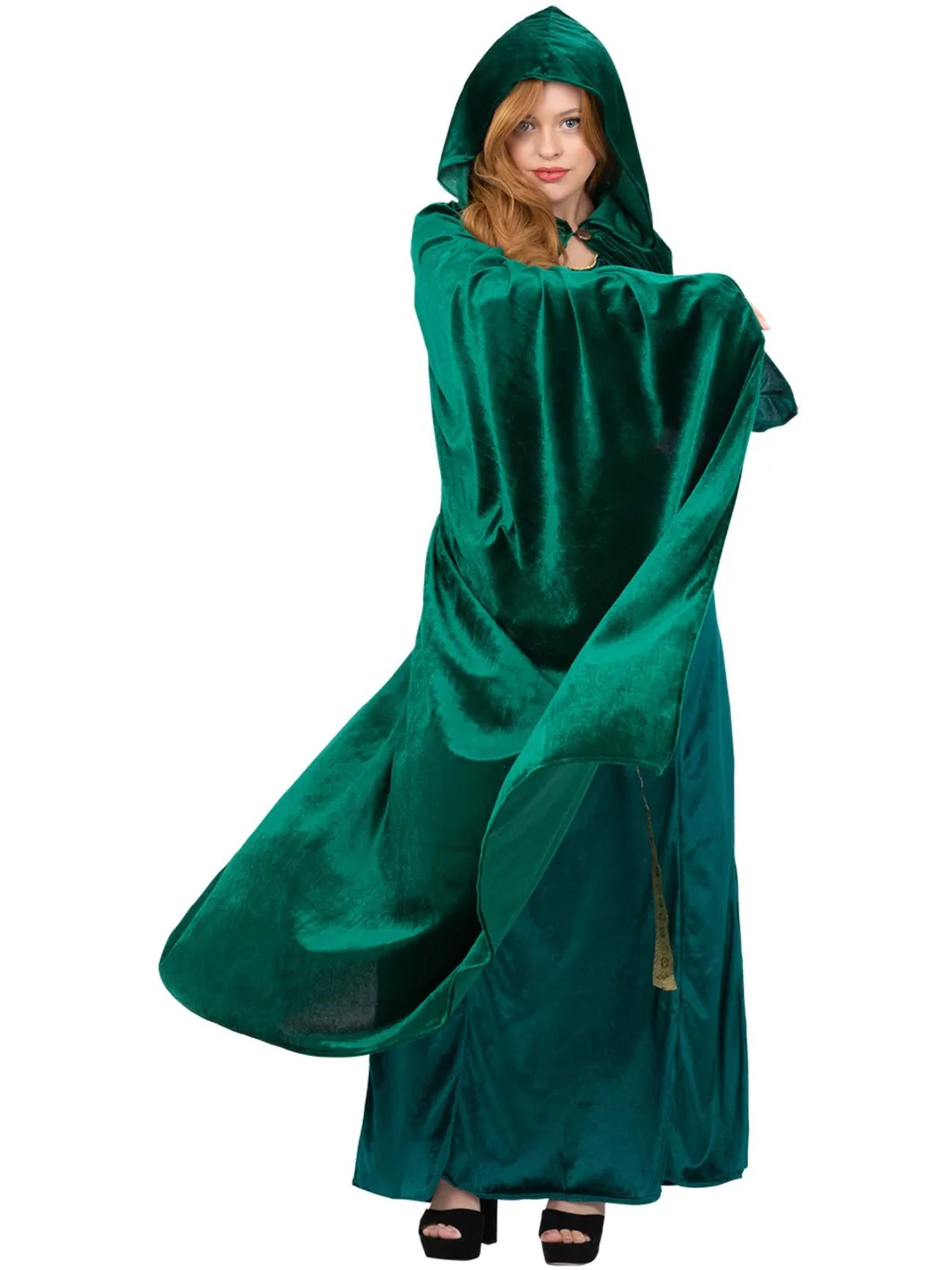 Smiffys Deluxe Cloak mantello verde smeraldo adulti con cappuccio