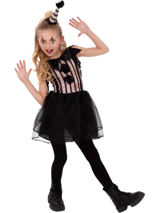 Smiffys Dark Vintage Clown costume pagliaccio bambina con cappello