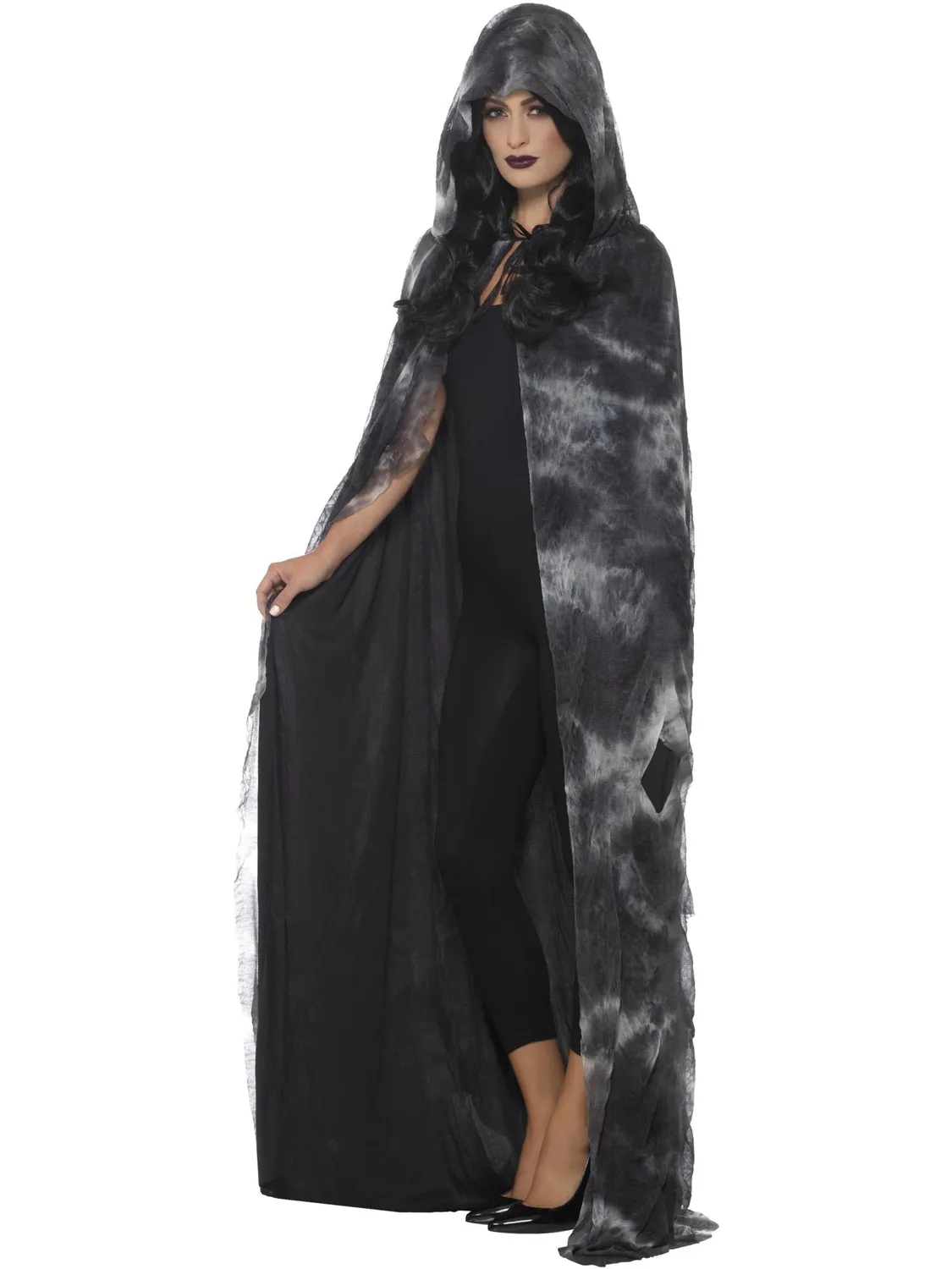 Smiffys Spellbound mantello nero-grigio incappucciato