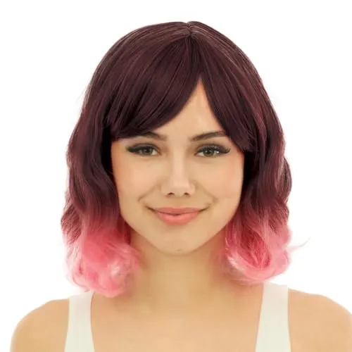 P'tit Clown parrucca semilunga rosa con frangia