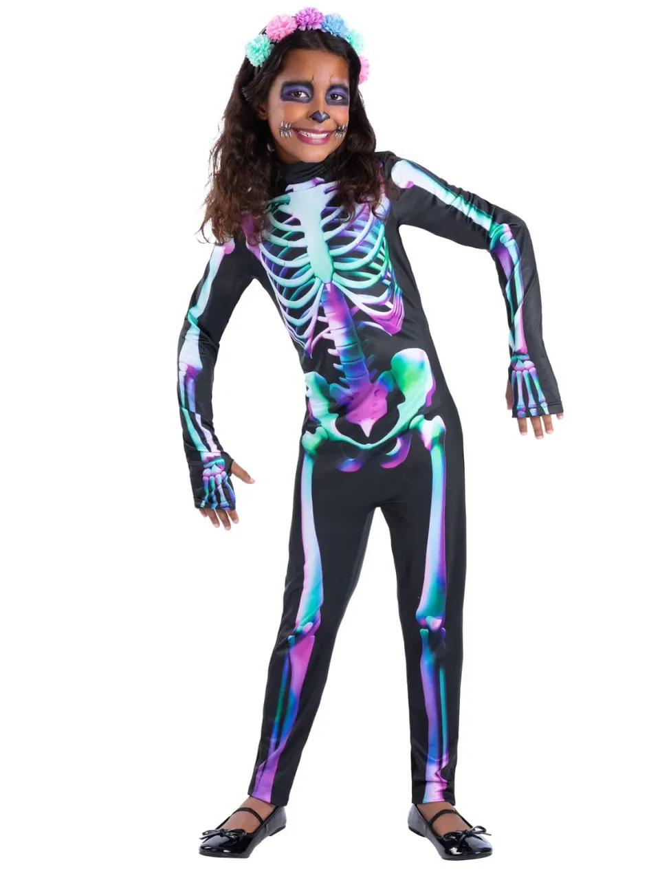 Smiffys Bright Bones costume scheletro bambina neon 7-9 anni