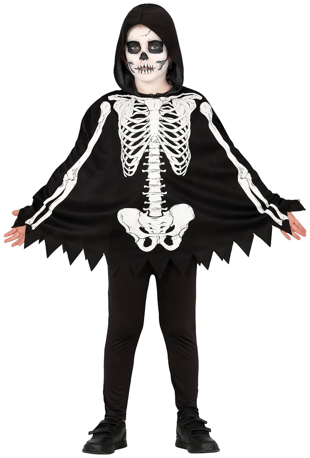Fiestas Guirca poncho scheletro bambini nero con cappuccio