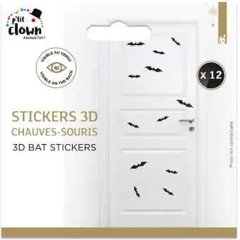 P'tit Clown re22937 adesivi pipistrello 12 pezzi neri 3D