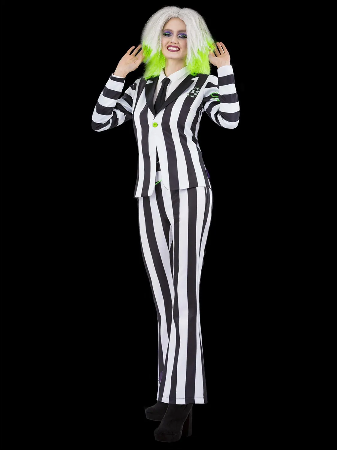 Smiffys Beetlejuice Costume Donna Giacca Pantaloni a Righe