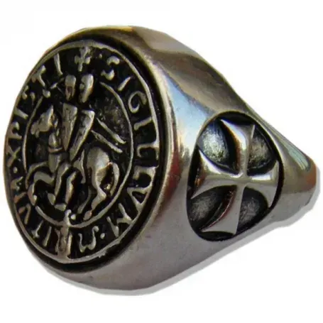 La Bottega di Merlino Templare anello sigillo placcato argento 19-23mm