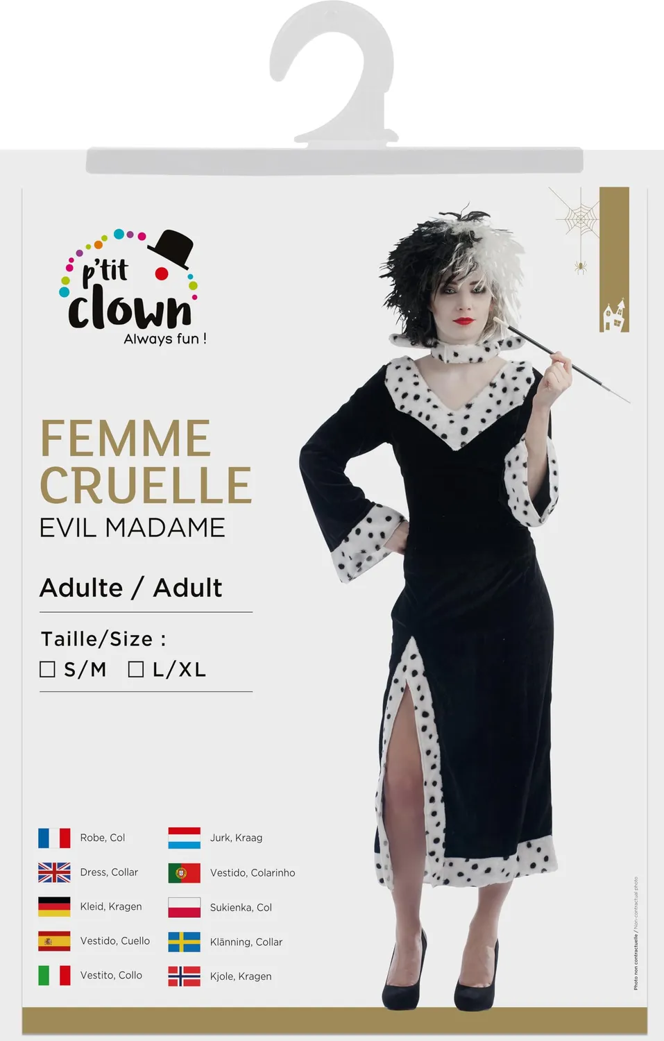 P'tit Clown Crudele Costume Donna Nero S-M con Collare