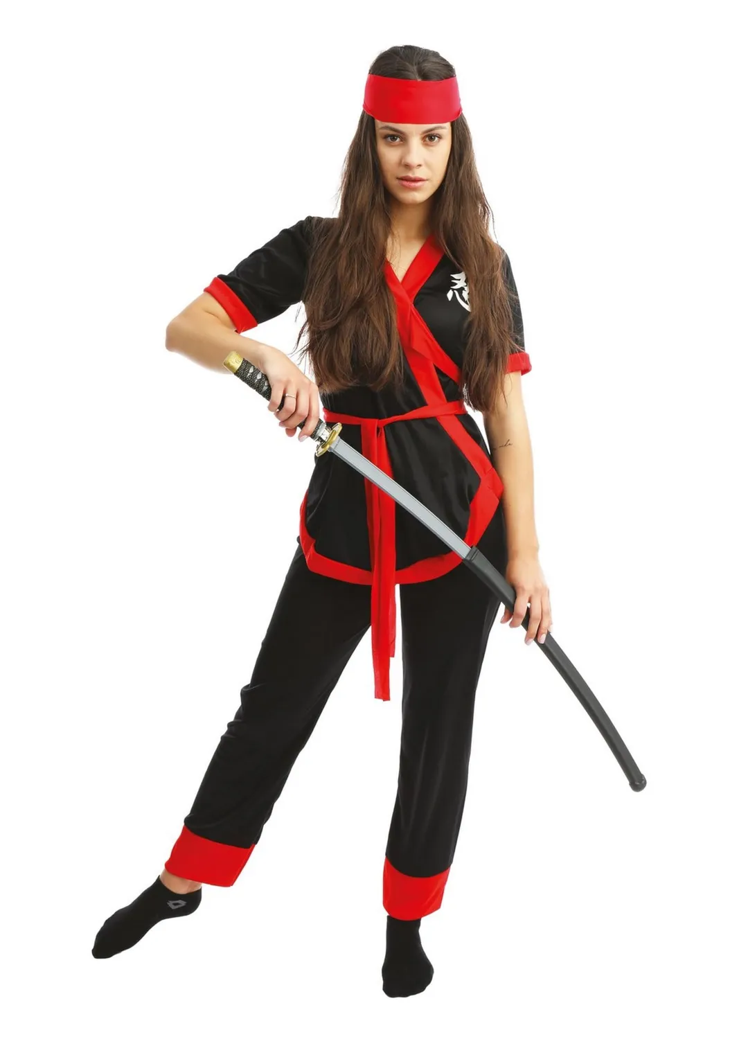 P'tit Clown Costume Ninja Donna Nero-Rosso L-XL