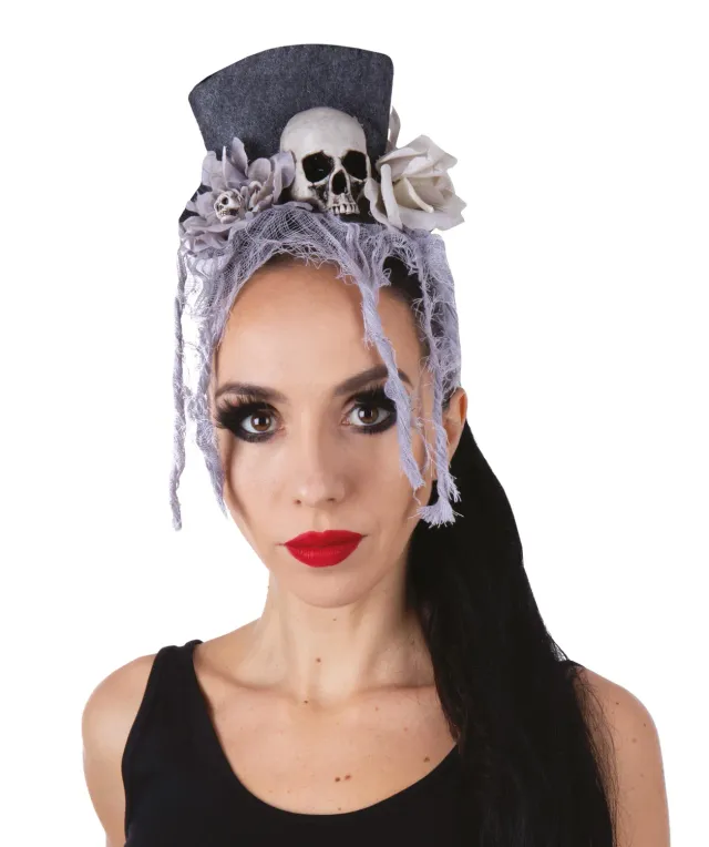 P'tit Clown re22985 mini cappello Halloween clip donna con teschi