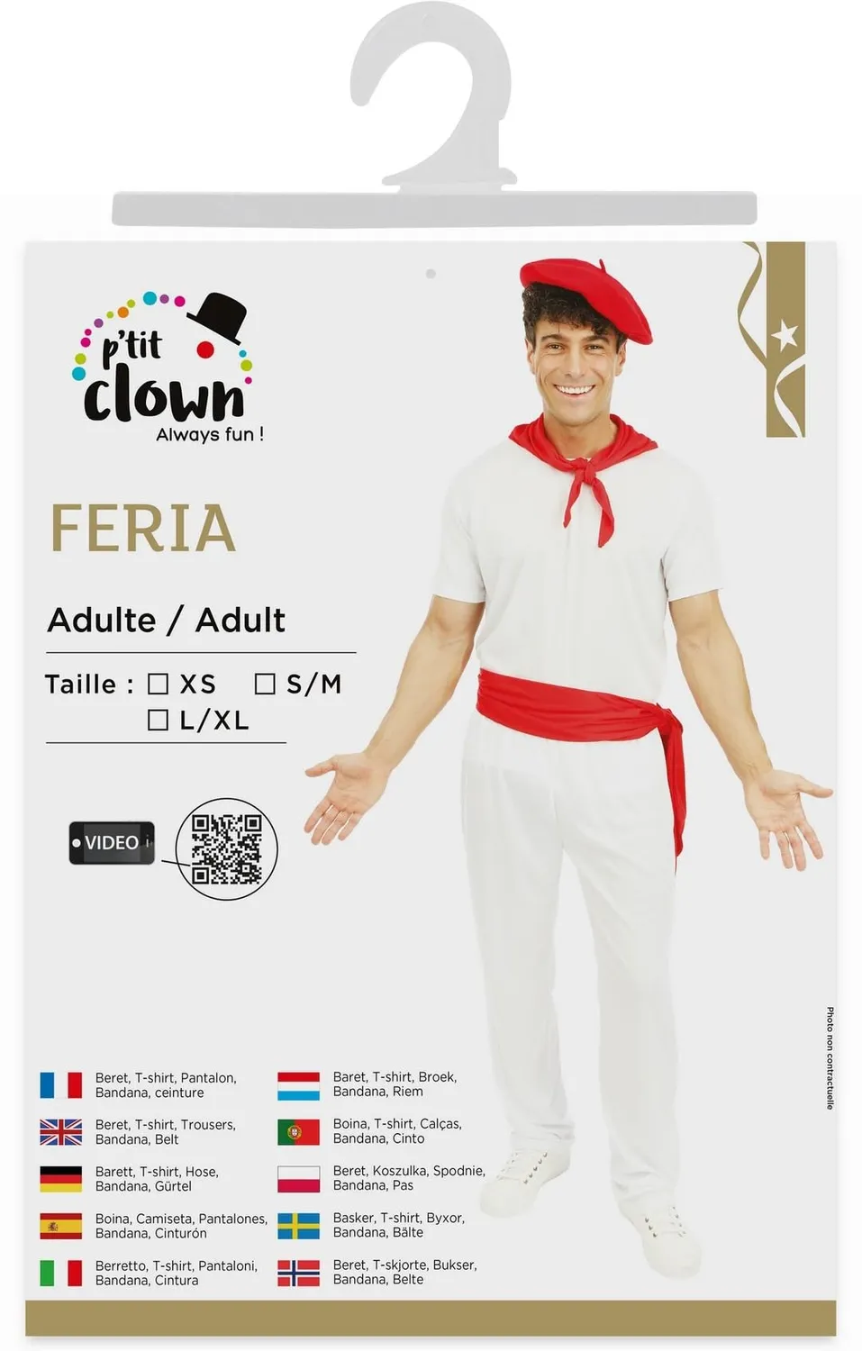P'tit Clown Feria costume adulto L-XL bianco rosso