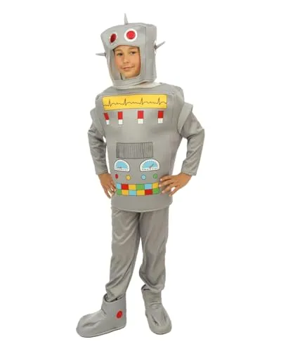 P'tit Clown costume robot bambino 7-9 anni grigio completo