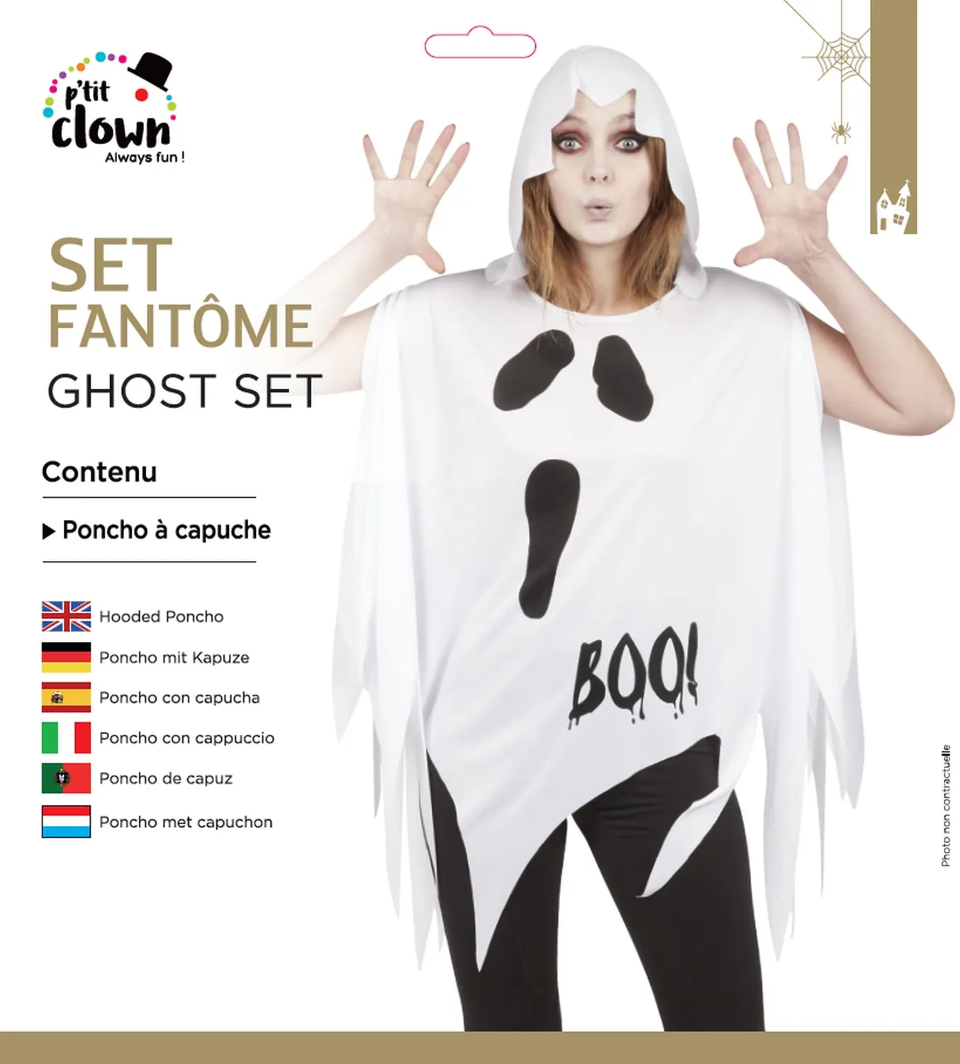 P'tit Clown 22109 costume fantasma poncho bianco adulto
