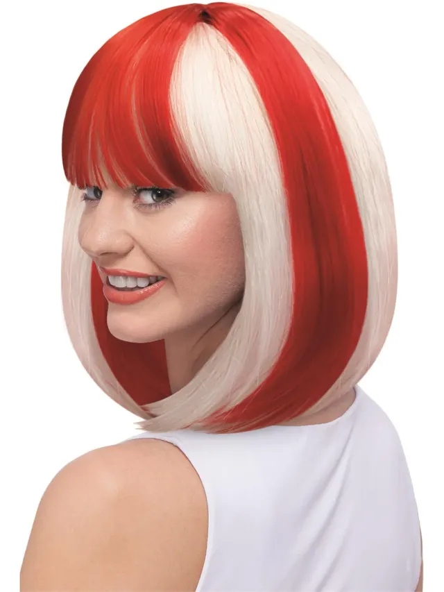 Smiffys England parrucca Lola donna bob rosso bianco