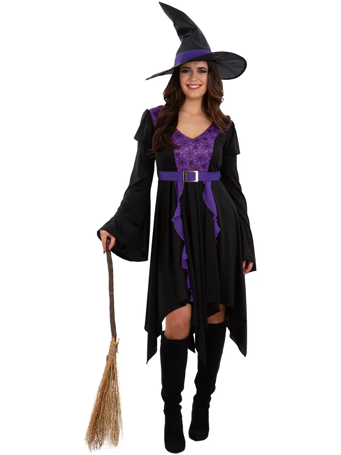 Smiffys Practical Spell costume strega S nero viola