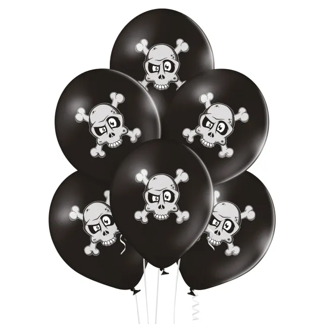 P'tit Clown palloncini teschio e ossa neri 30 cm 8 pezzi