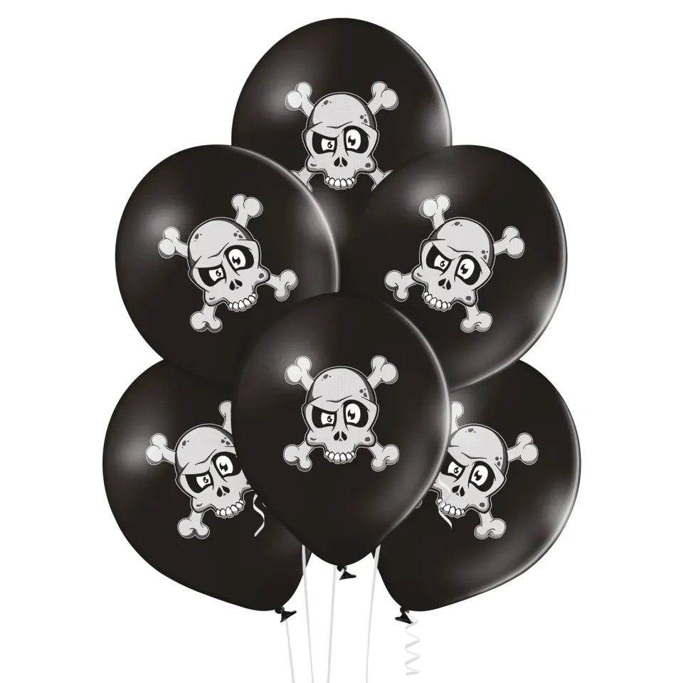 P'tit Clown palloncini teschio e ossa neri 30 cm 8 pezzi