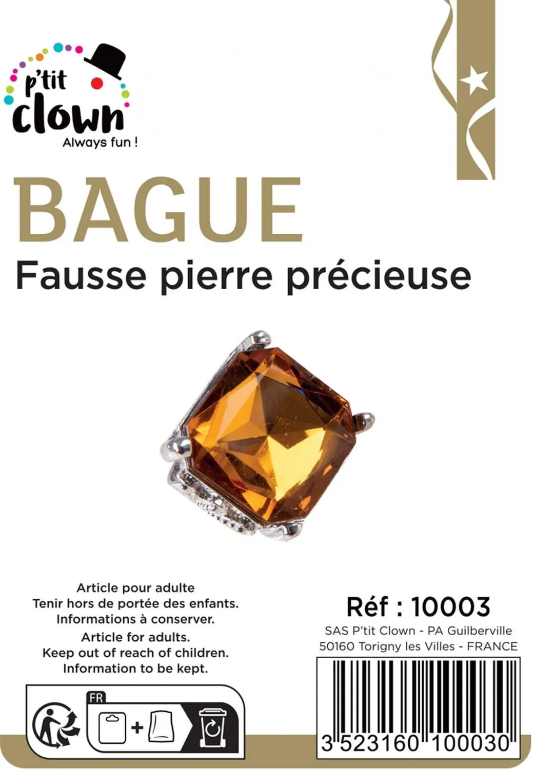 P'tit Clown 10003 Anello finta pietra regolabile