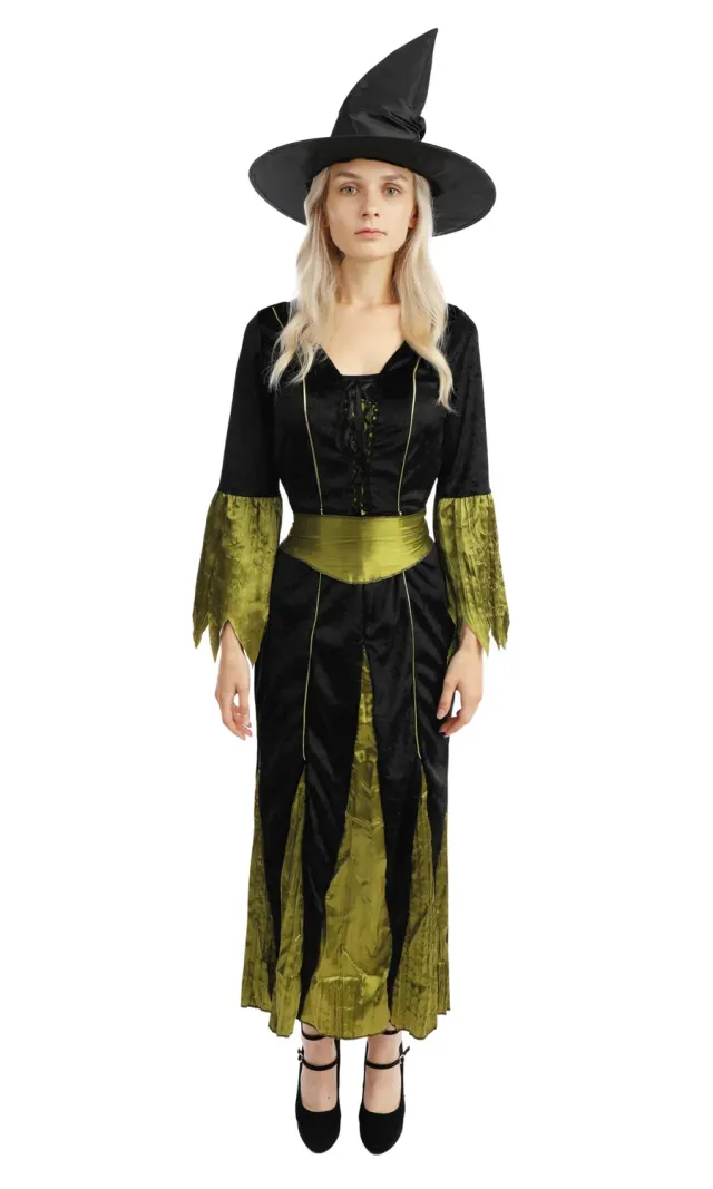 P'tit Clown costume strega donna lungo nero verde taglia L
