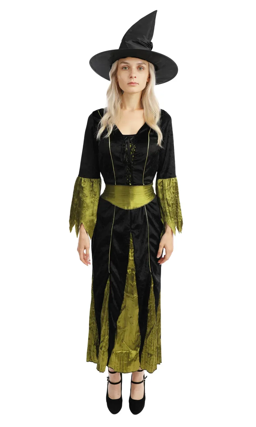 P'tit Clown costume strega donna lungo nero verde taglia L