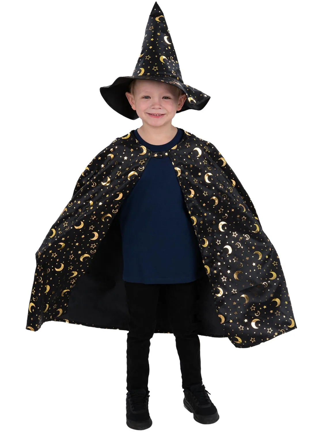 Smiffys Wizard Kit costume mago bambino nero oro