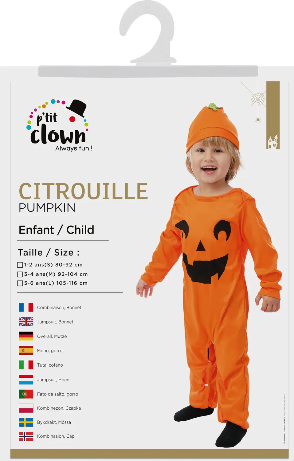 P'tit Clown Piccola Zucca Costume Bambino Tuta con Cappello