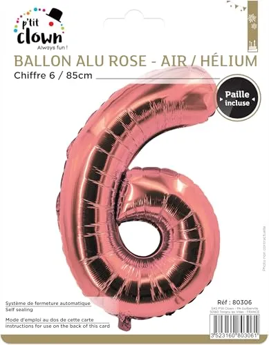 P'tit Clown re80306 palloncino numero 6 85 cm rosa oro