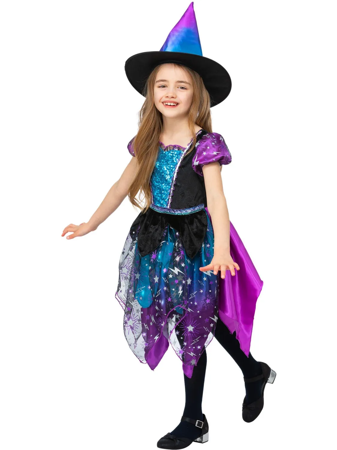 Smiffys Moon Stars costume strega bambina S viola luci
