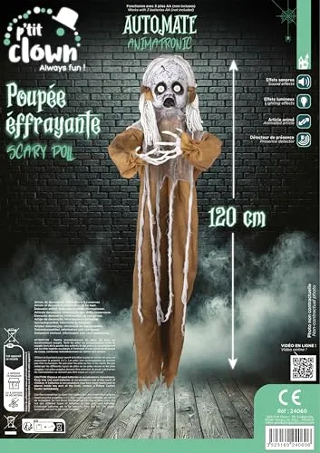 P'tit Clown 24060 bambola animatronic da appendere 120 cm sonora