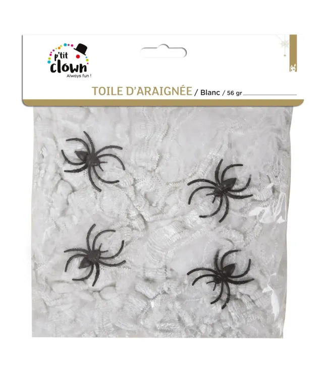P'tit Clown ragnatela bianca 56 g con ragni decorazione