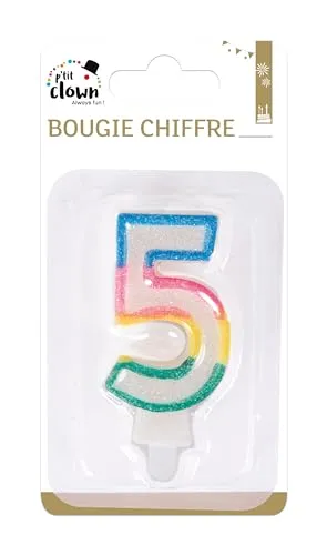 P'tit Clown candela numero arcobaleno glitter