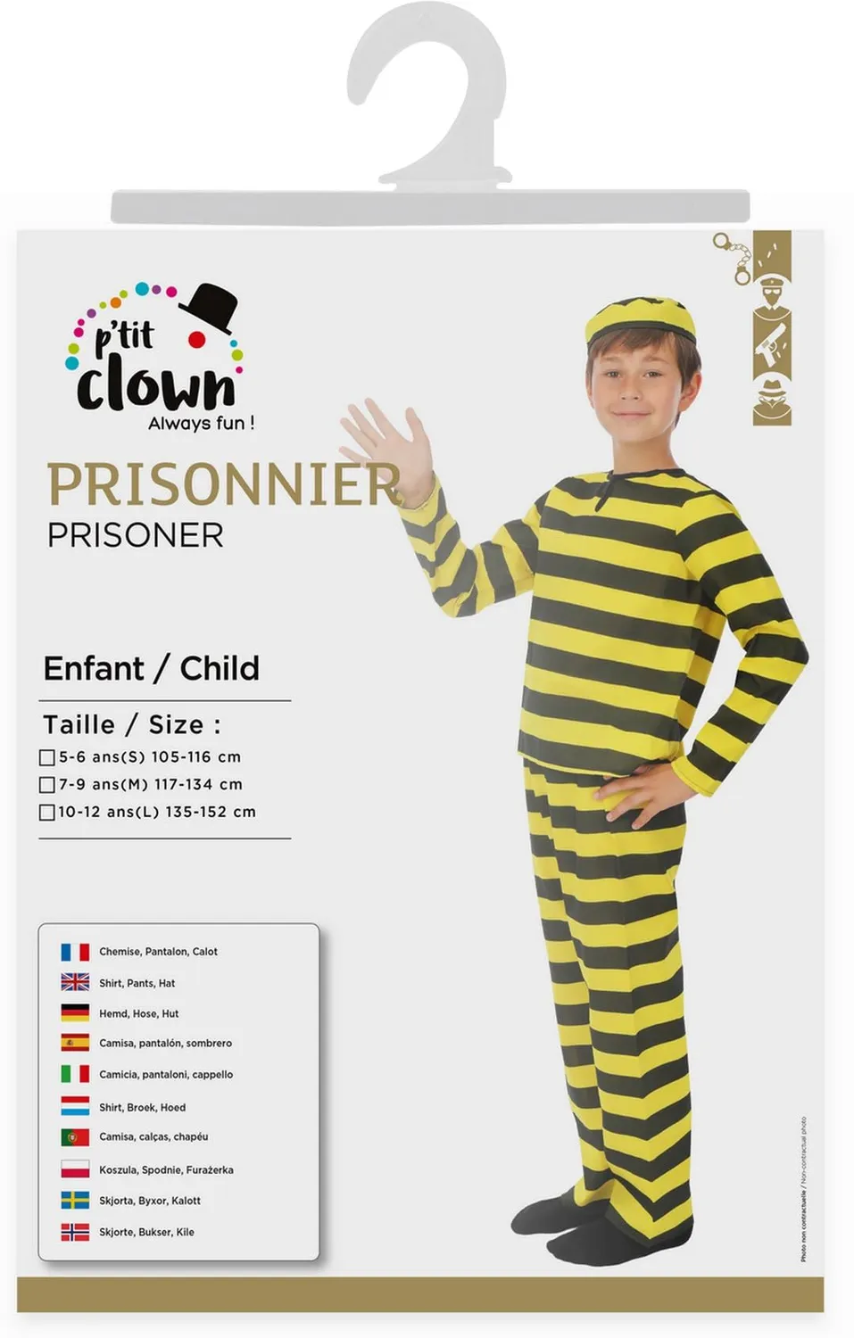 P'tit Clown costume prigioniero bambino 10-12 anni 3 pezzi
