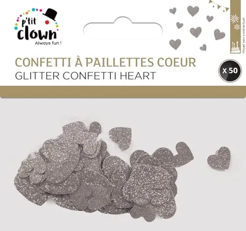 P'tit Clown re22725 coriandoli cuore argento 50 pezzi glitter