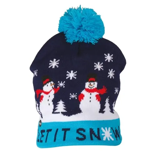 P'tit Clown Re19804 berretto Natale luminoso blu pupazzo neve