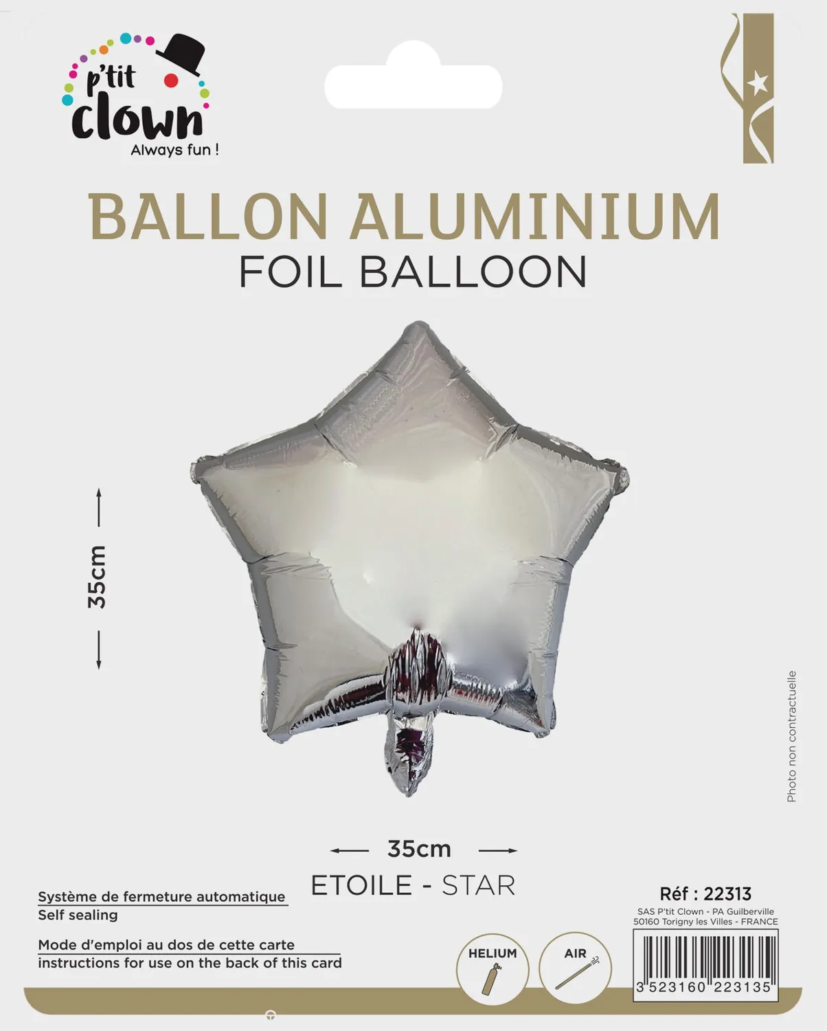 P'tit Clown 22313 palloncino stella argento 37 cm