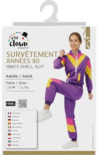 P'tit Clown Anni 80 Tuta Sportiva Costume Viola L Donna
