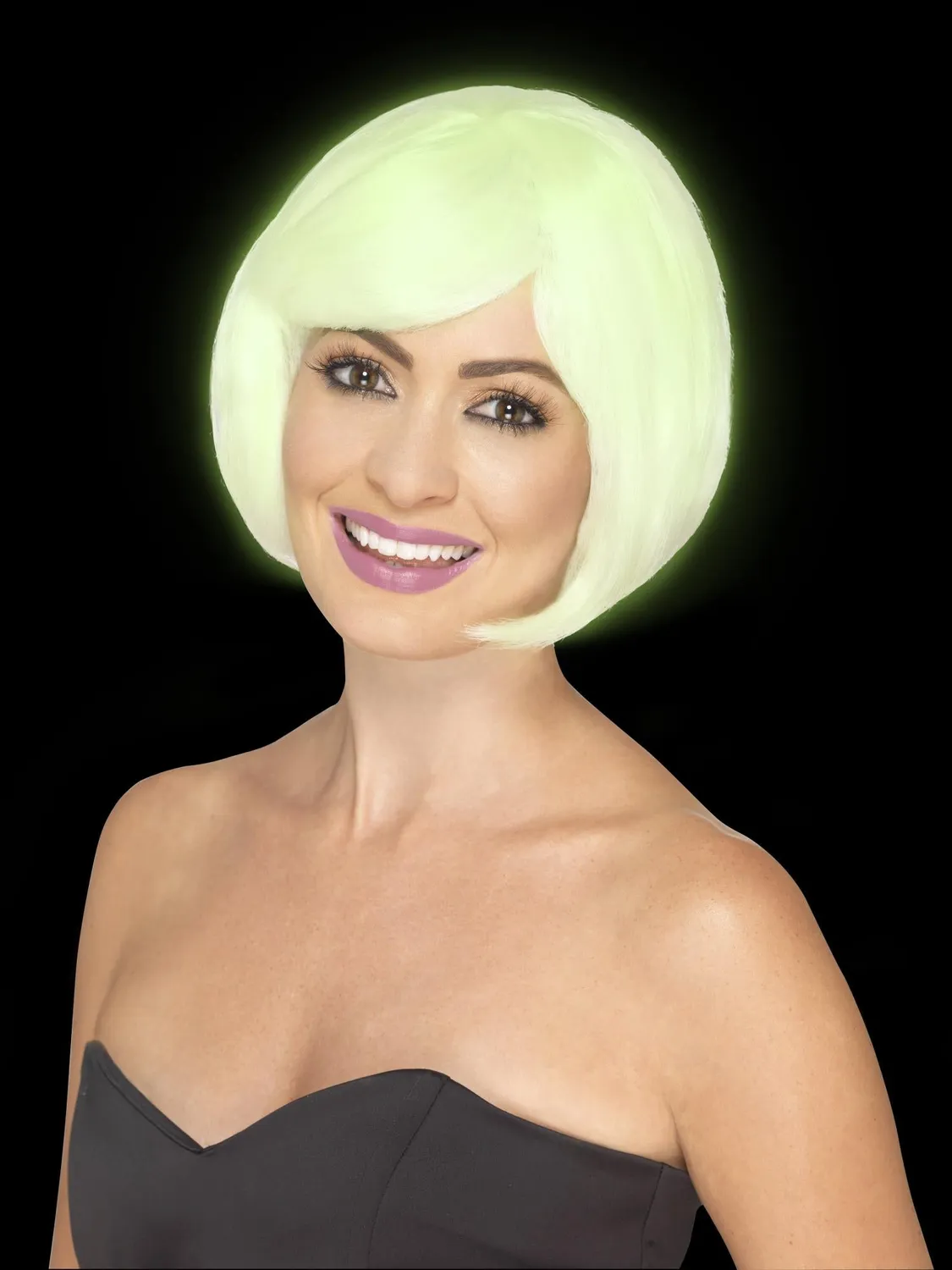 Smiffys Bob parrucca corta fosforescente al buio