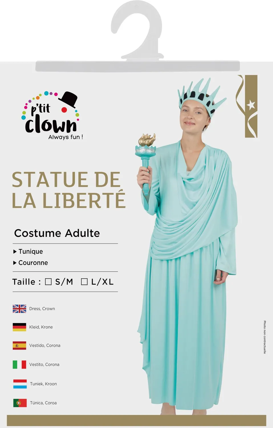 P'tit Clown Statua Libertà Costume Donna L-XL Corona