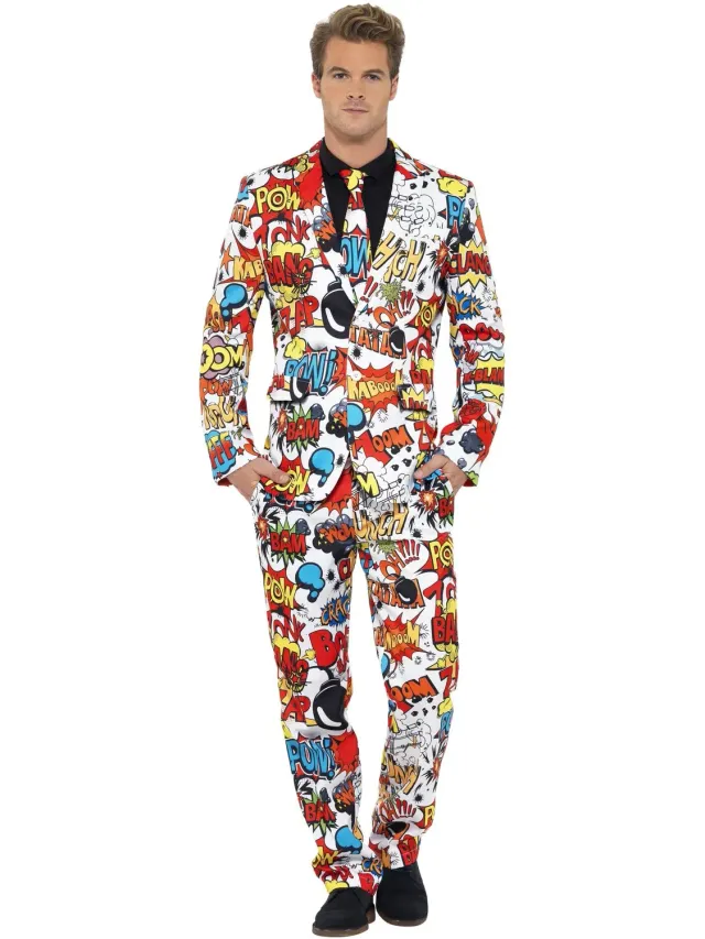 Smiffys Comic Strip Completo Uomo Giacca Pantaloni Cravatta