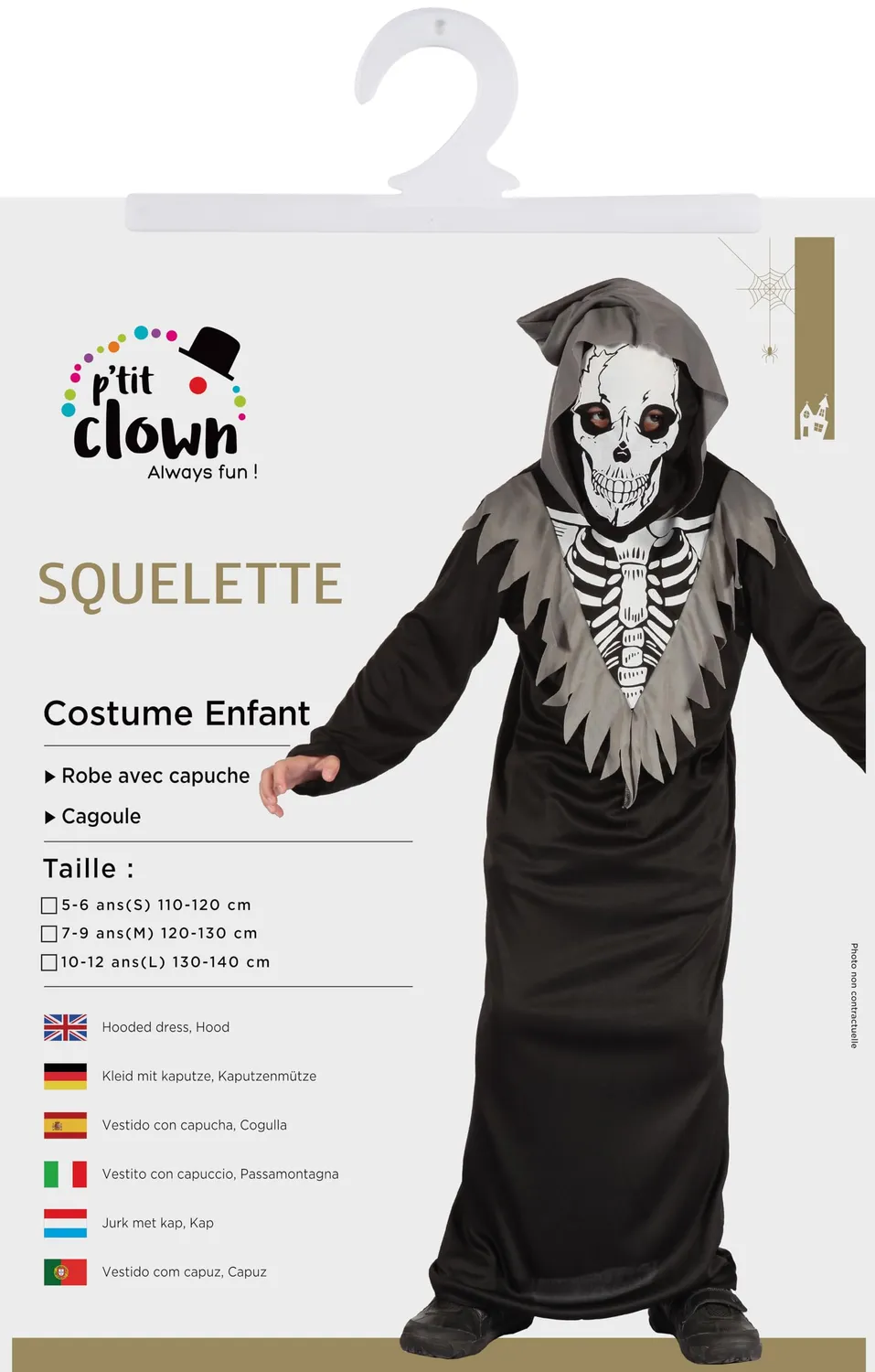 P'tit Clown 98116 Costume Bambino Scheletro L con Maschera