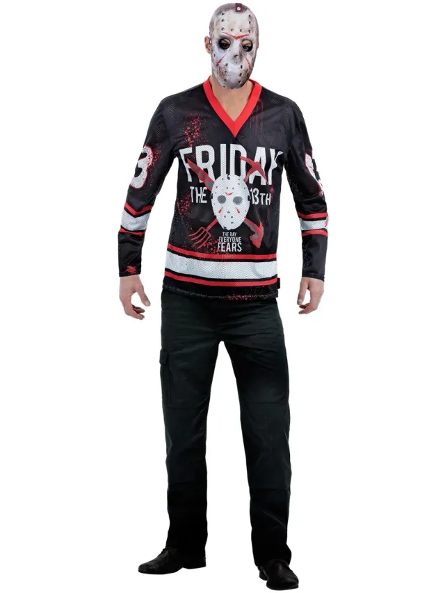 Smiffys Friday the 13th Maglia Hockey Jason Nero Rosso
