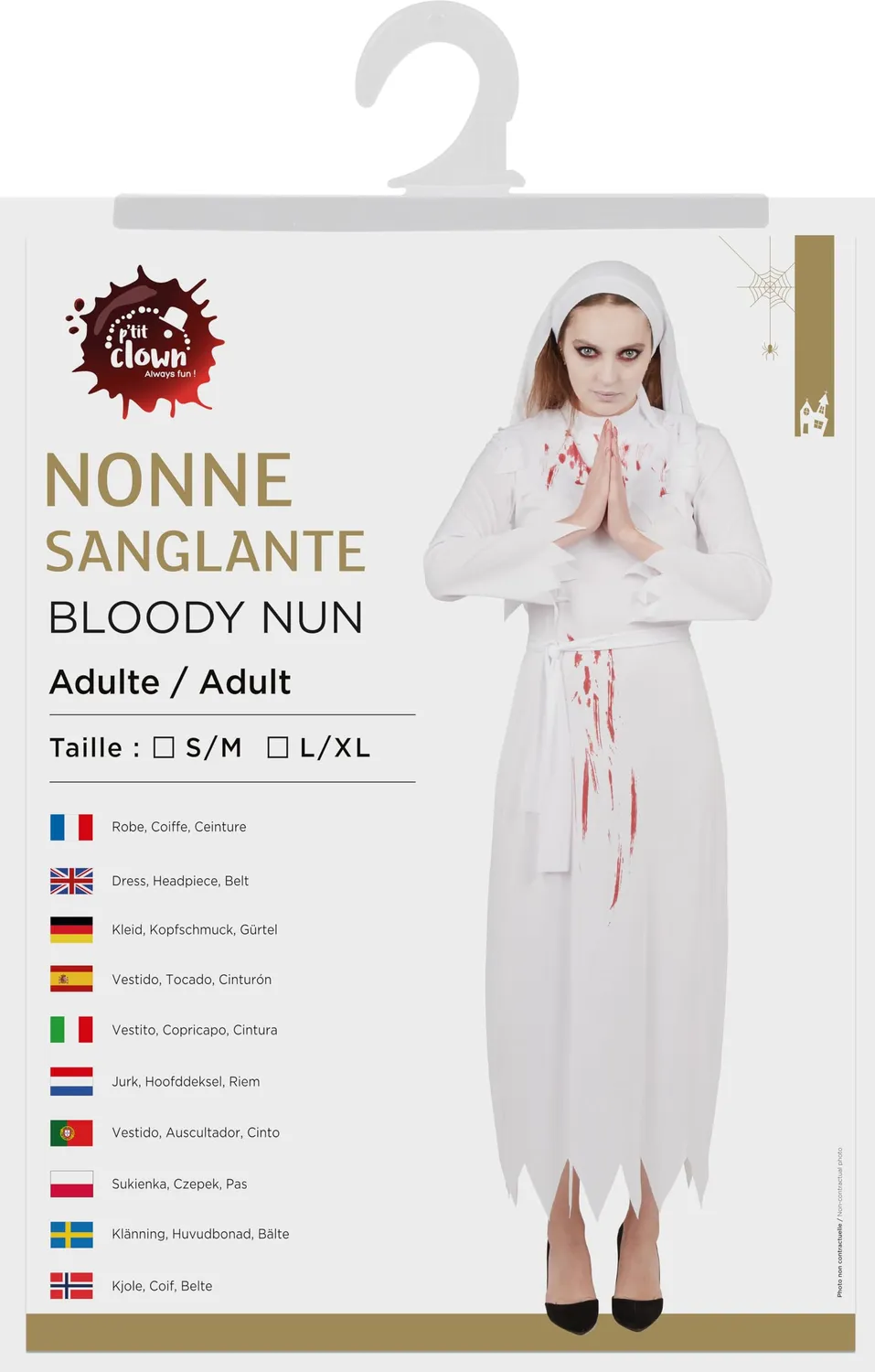 P'tit Clown Bloody Suora costume donna insanguinato Halloween