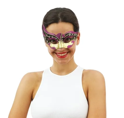 P'tit Clown 23404 maschera veneziana rosa oro adulto