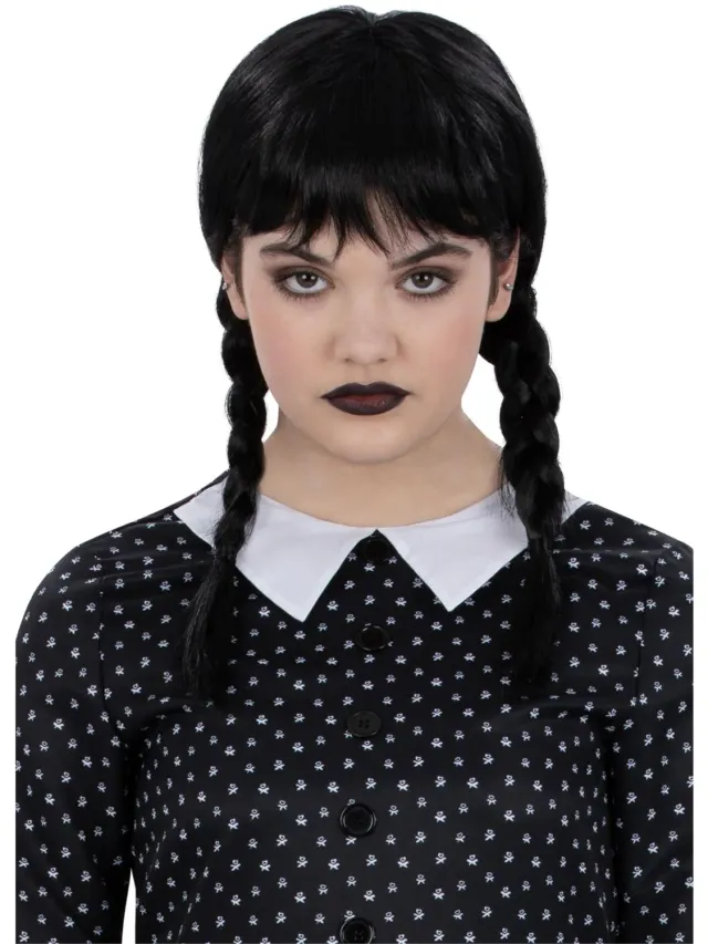 Smiffys Gothic Schoolgirl parrucca bambina nera con trecce