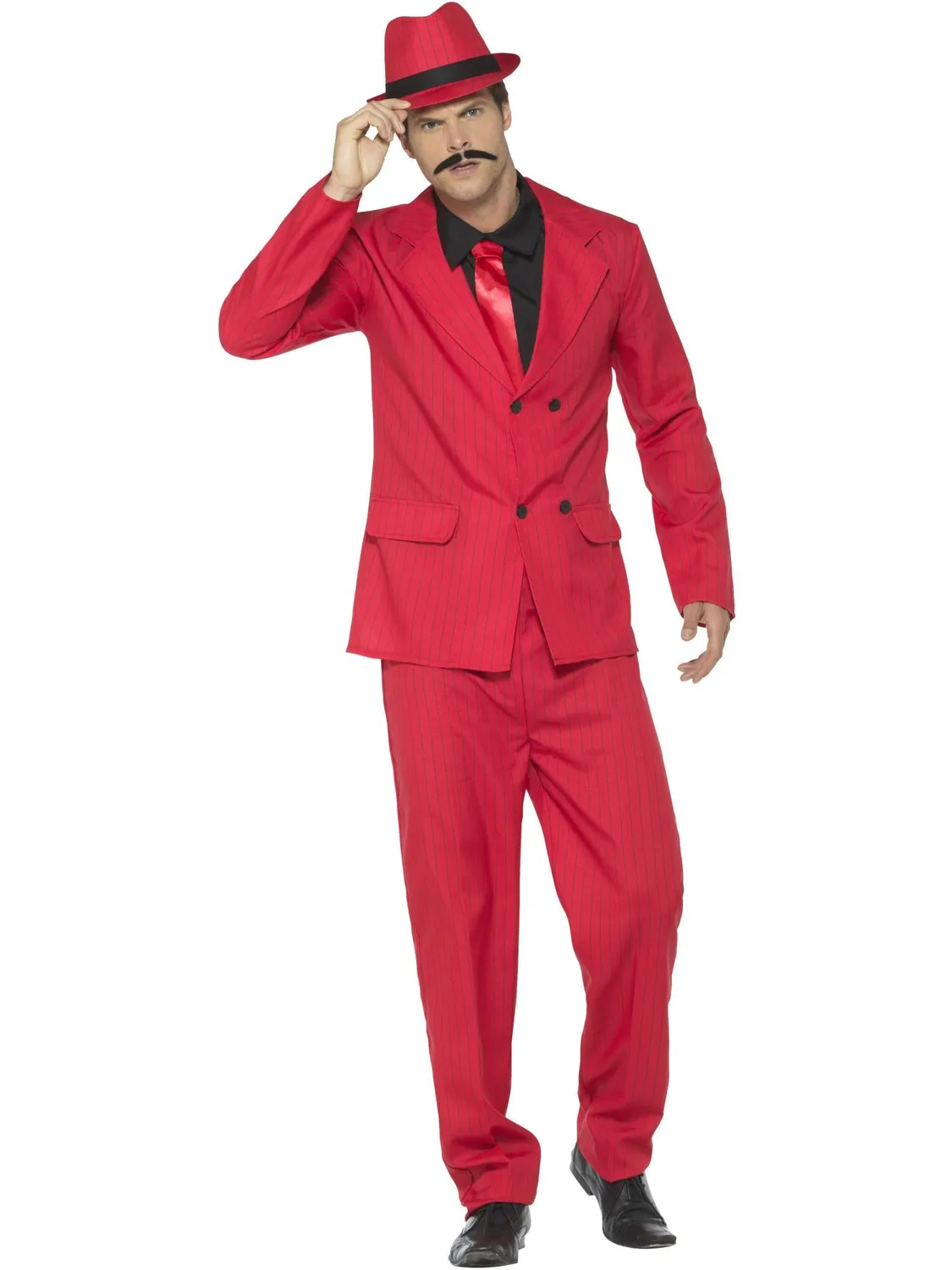 Smiffys Zoot Suit costume gangster uomo rosso gessato 5 pezzi